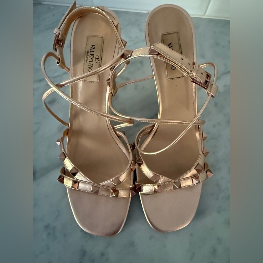 Valentino Rose Gold Rock Stud Stiletto Sandals